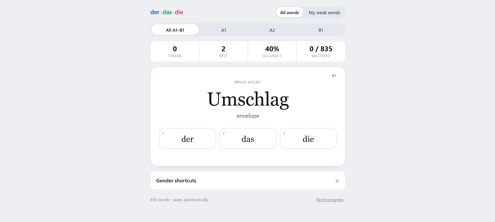 Artikel Trainer screenshot
